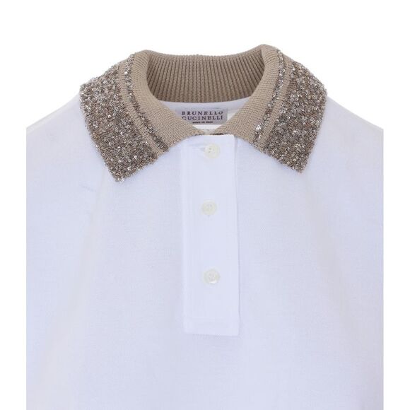 Brunello Cucinelli Women Cotton Jersey Polo Shirt With Dazzling Knit Collar - Picture 4 of 4